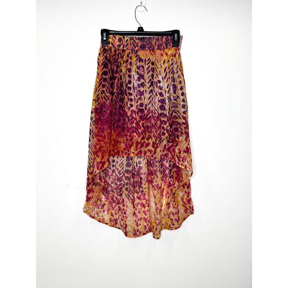 Delia’s hi-lo skirt with a vibrant, multi-colored orange purple pattern summer - Picture 1 of 9